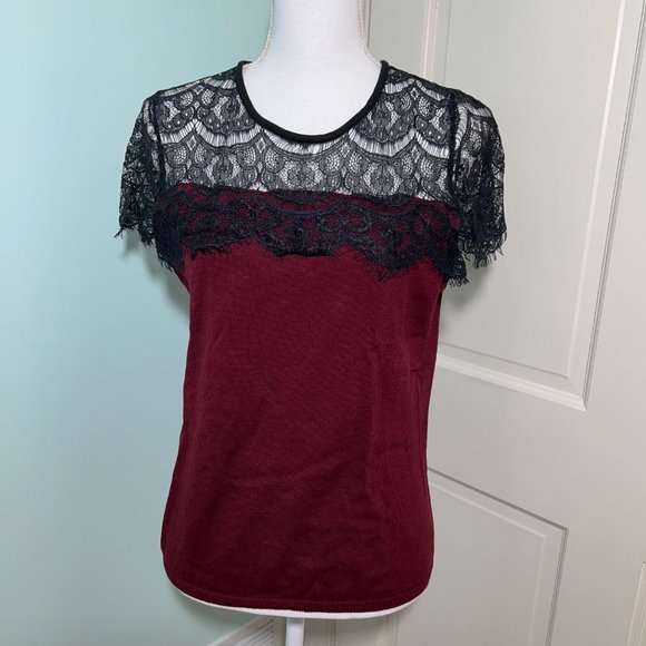 Ann Taylor Sweaters - Dark Red Sweater w/Black Lace